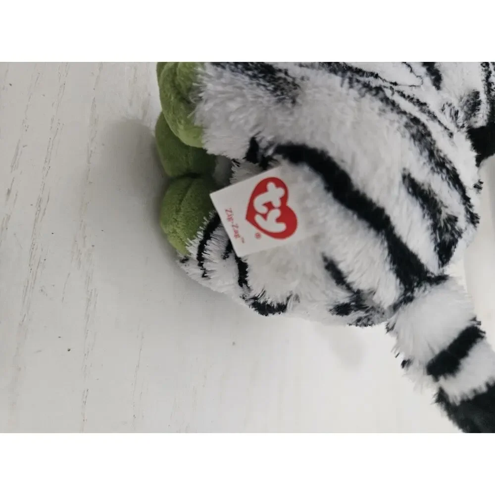 Ty Beanie Boos Zig Zag Zebra Plush Black White Green Big Solid‎ Eyes 2011 - Picture 6 of 7